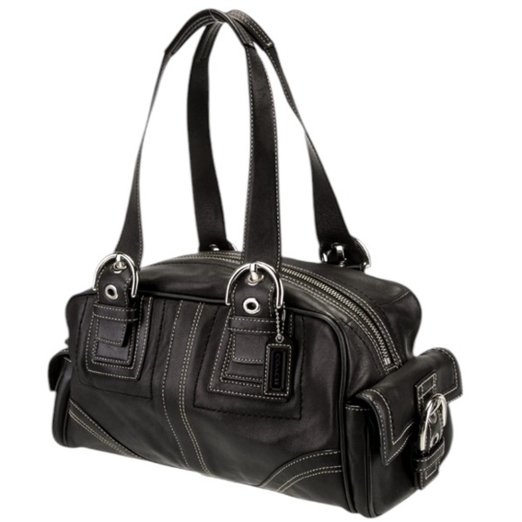 Coach Soho MIA Black Leather Satchel Purse Shoulder Bag With Side Pockets - Picture 15 of 15